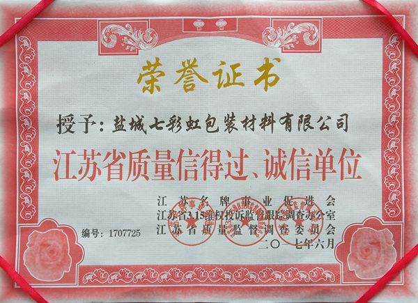江蘇省質(zhì)量信得過、誠信單位